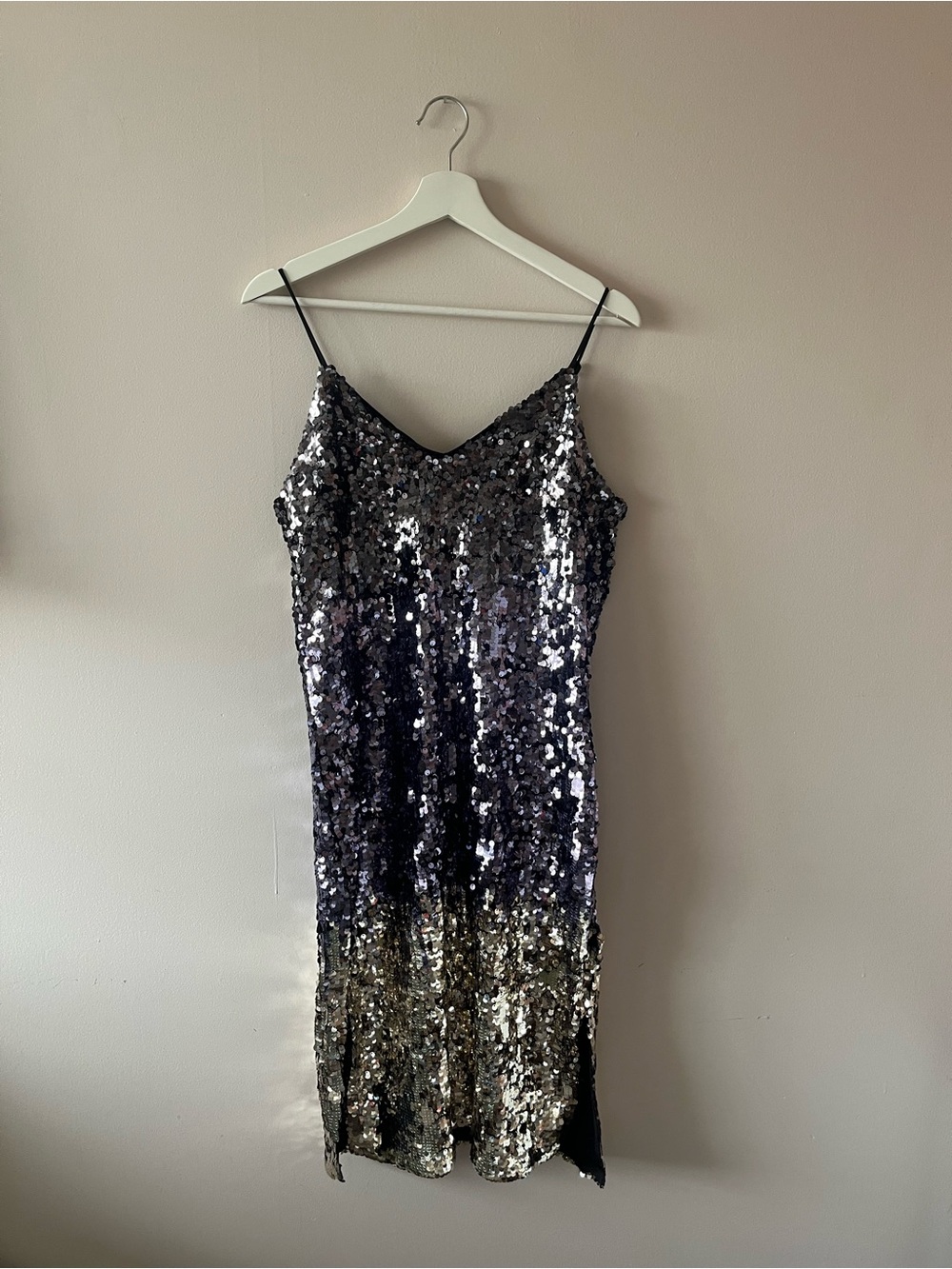 Sequin Ombre Slip Dress in Black and Gold